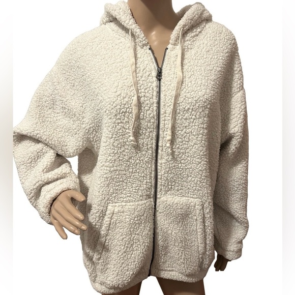 White Sherpa Zip-Up Hoodie - Picture 2 of 4
